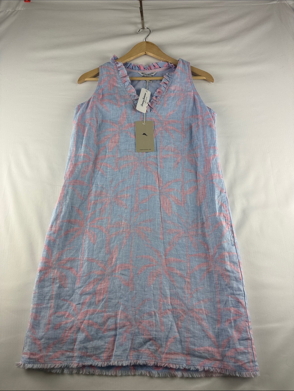 Tommy Bahama Linen V-Neck Midi Dress Blue Pink Women's Size XS